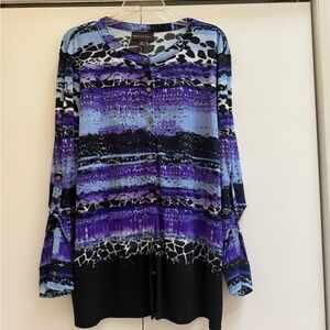 Dana Buchanan Women's XL Purple and Black Button-Up Top
